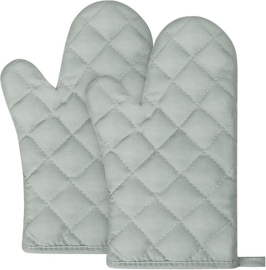 AUAUY Grey Oven Mitts, 1 Pair Kitchen Mittens, 392F Heat Resistant Non-Slip Gloves for Oven, BBQ, Grilling, Cooking, Baking - Infill Cotton by AUAUY