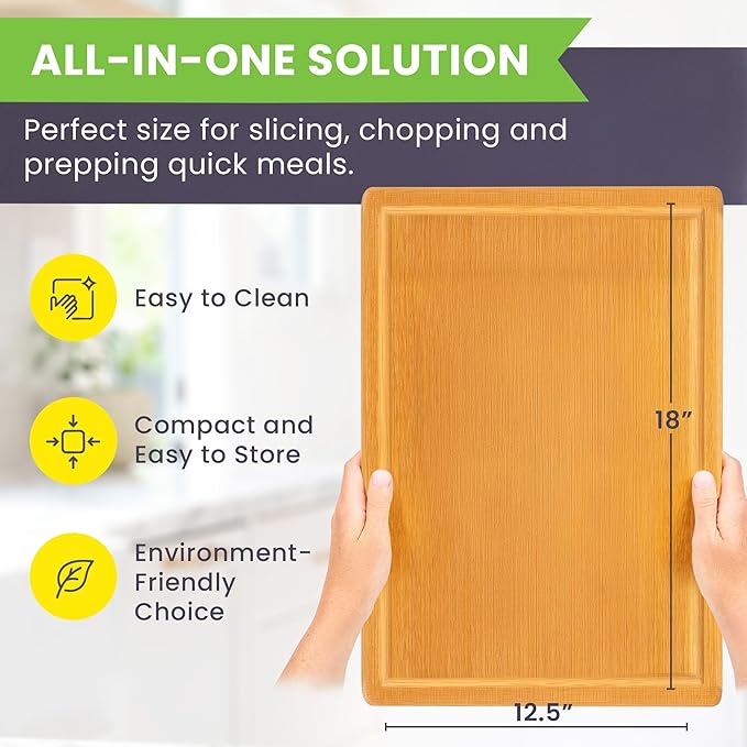 Extra Large Bamboo Cutting Board Featuring 18 Inch Wood Cutting Boards for Kitchen with Glue-Free Surface™ – Non-Toxic Wooden Chopping Boards, FSC-Certified, Durable Carving Boards - Rectangle - Image 2