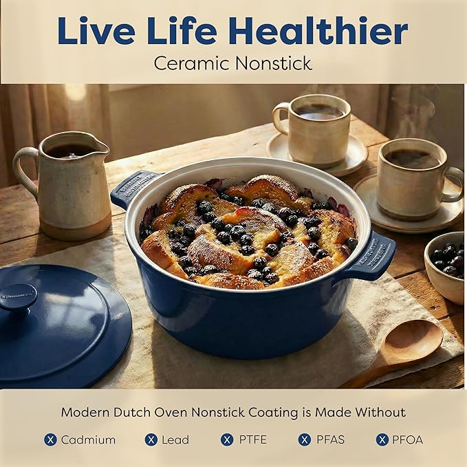 Gotham Steel 5 Qt Lightweight Dutch Oven Pot with Lid & Holders, Ceramic Non Toxic, Oven Safe & Even Heat Retaining Dutch Oven for Bread Baking Sourdough, Soup, Casserole, 70% Lighter than Cast Iron - Image 3
