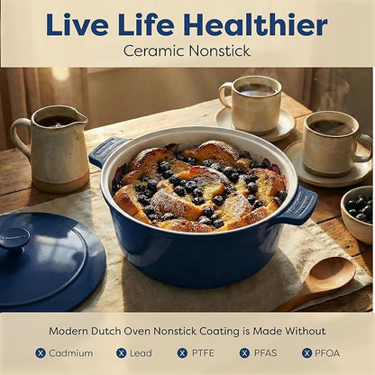 Gotham Steel 5 Qt Lightweight Dutch Oven Pot with Lid & Holders, Ceramic Non Toxic, Oven Safe & Even Heat Retaining Dutch Oven for Bread Baking Sourdough, Soup, Casserole, 70% Lighter than Cast Iron - Image 3