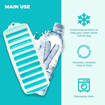 Jacent Resusable Silicone and Plastic Water Bottle Ice Cube Stick Tray, Easy Push & Pop Ice Cubes for Water Sports Bottle: 2 Pack