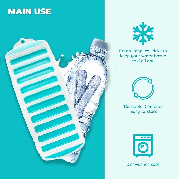 Jacent Resusable Silicone and Plastic Water Bottle Ice Cube Stick Tray, Easy Push & Pop Ice Cubes for Water Sports Bottle: 3 Pack