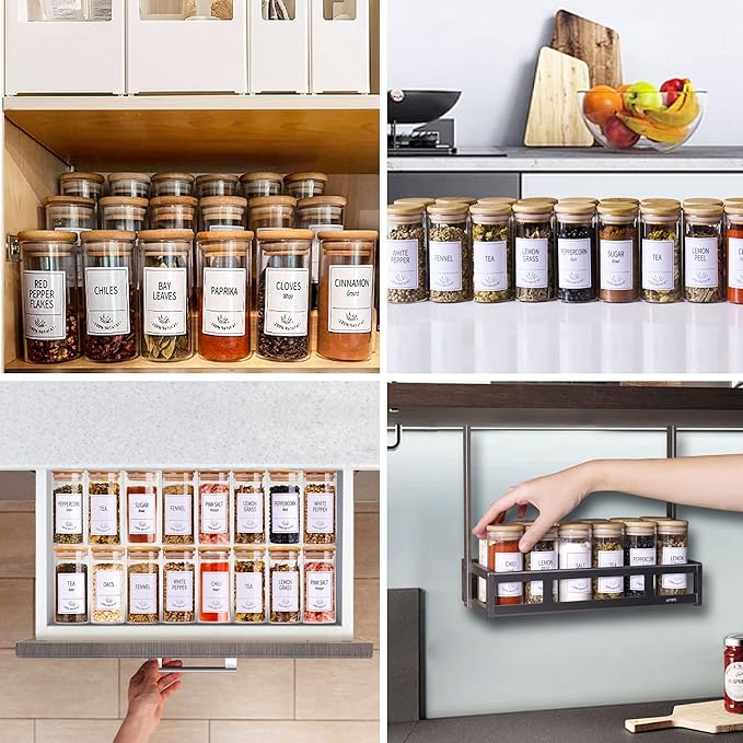 Churboro 30 Pcs Spice Jars with Label- Glass Spice Jars with Bamboo LIds and 400 Labels, 4 OZ Empty Seasoning Containers for Kitchen Sugar Salt