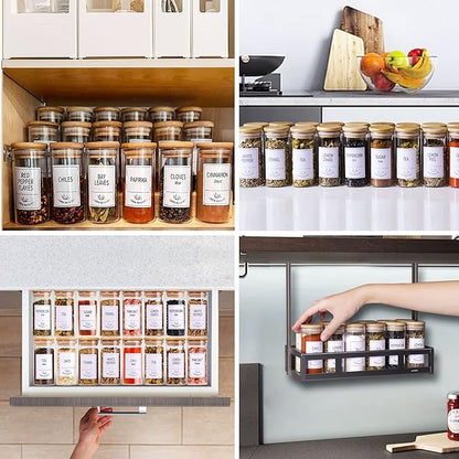 Churboro 30 Pcs Spice Jars with Label- Glass Spice Jars with Bamboo LIds and 400 Labels, 4 OZ Empty Seasoning Containers for Kitchen Sugar Salt