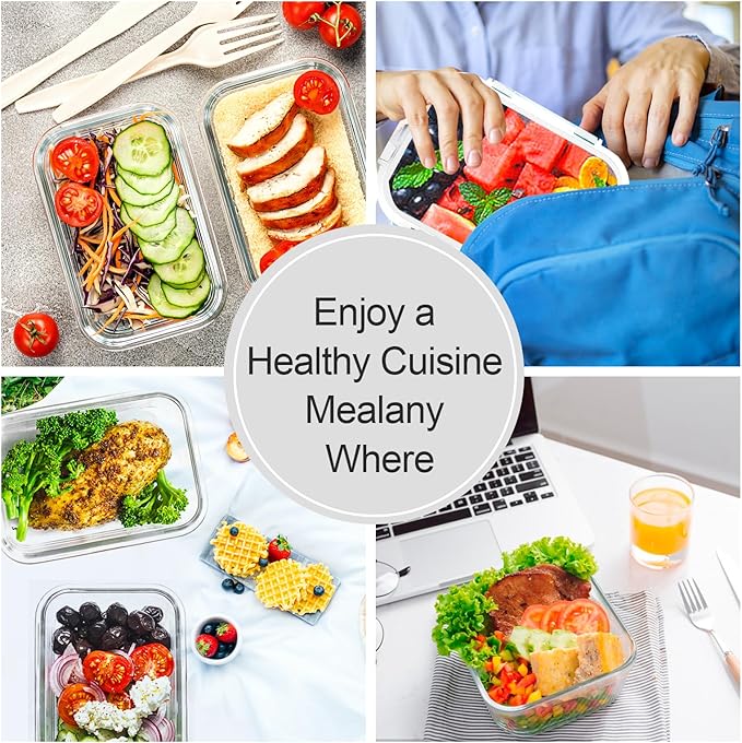 VERONES 10Pack Glass Meal Prep Containers, Airtight Glass Lunch Containers,Stackable Food Storage Containers Set with Lids,Exclusive of BPA, for Microwave,Oven, Freezer&Dishwasher Friendly,White - Image 6