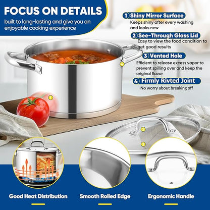 TeamFar 5 QT Stock Pot, Tri-ply Bottom Stainless Steel Stockpot Cooking Soup Pasta Pot with Lid for Gas/Induction/Electric Stoves, Non-toxic & Heavy Duty, Double Handles & Dishwasher Safe - Image 5