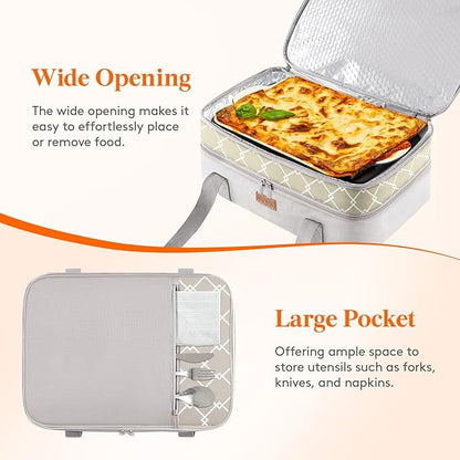 Lifewit Insulated Double Decker Casserole Carrier, Lasagna Lugger Holder for Hot or Cold Food, Fits 9" x 13" Baking Dish, Thermal Lunch Tote Bag for Potluck Parties, Picnic and Cookouts, Grey