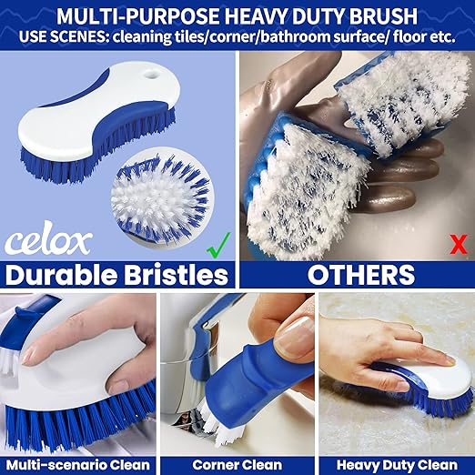CELOX Kitchen Scrub Brush Set with Ergonomic Handle, Deep Cleaning Brushes, Include Dish Brush (Blue) - Image 7