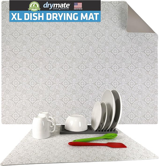 Drymate Jumbo XL Dish Drying Mat (19”x24”), Low-Profile, Super Absorbent, Quick Dry Fabric, Waterproof & Slip-Resistant, for Kitchen Counter, Trimmable, Easy to Clean (USA Made)(Tan) by Drymate