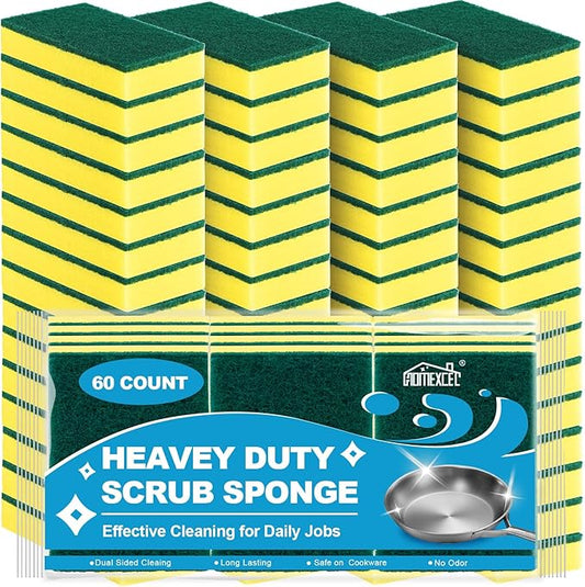 HOMEXCEL Heavy Duty Scrub Sponges Kitchen 60 Count, Extra-Large Sponges for Cleaning Kitchen and Household, Dish Scrubber for Washing Dishes, Pots and Pans by HOMEXCEL