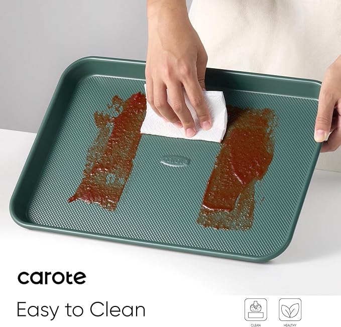 CAROTE 3-Piece Baking Pan Set - Bakeware Set, Baking Sheet Set Including 13 Inch 15 Inch 17 Inch Sheet Pan, Cookie Sheet for Baking, Deep Olive Green - Image 3