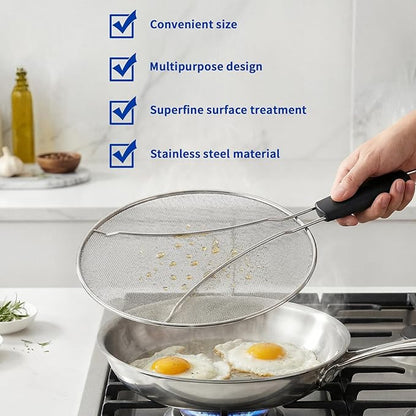 Splatter Screen for Frying Pan - 10’’ Stainless Steel Grease Splatter Guard with Grip Handle- Ultra Fine Mesh Cover Oil Splash when Sizzling Bacon, Cooking Fried Chicken or Popcorn - Image 4