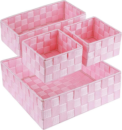Posprica Woven Storage Baskets for Organizing, Small Baskets Cube Bin Container Tote Organizer Divider for Drawer, Closet, Shelf, Dresser, Set of 4(Pink) by Posprica