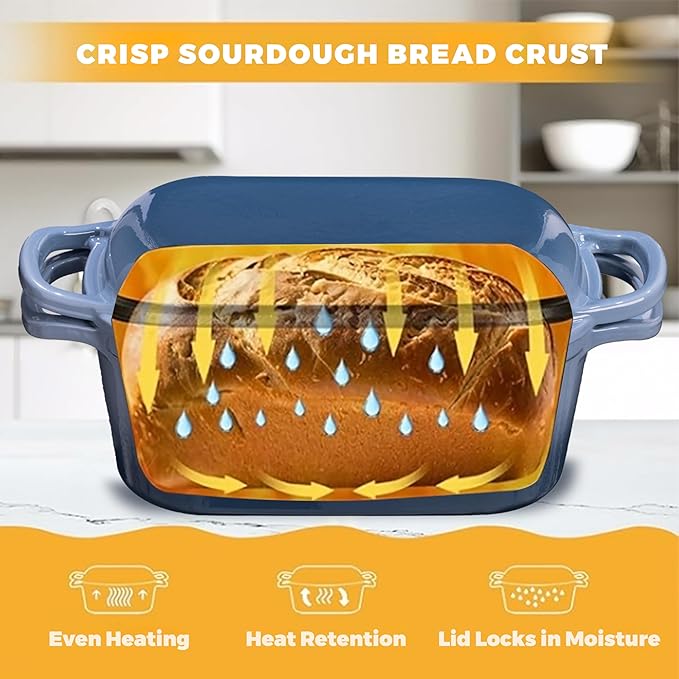 4.6 Quart Dutch Oven for Sourdough Bread Baking, Combo Oval Enameled Cast Iron Bread Pan with Lid, Bread Dutch Oven for a Crispy Crust, Seasalt - Image 4