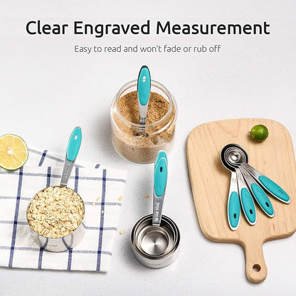 Measuring Cups : U-Taste 18/8 Stainless Steel Measuring Cups and Spoons Set of 10 Piece, Upgraded Thickness Handle (Teal) - Image 4