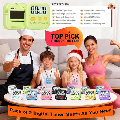 Antonki 2 Pack Digital Timer for Kids, Magnetic Countdown Kitchen Timers for Cooking, Egg, Classroom, Teacher, Exercise, Study, Oven - Battery Included - Image 8