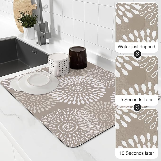LuxStep Dish Drying Mat Super Absorbent Kitchen Counter Mat Rubber Backing Draining Mat Easy to Clean Kitchen Accessories Dish Rack Pad for Dishes, Utensils, Countertops, Sinks 15" x 18" Khaki - Image 4