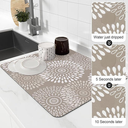 LuxStep Dish Drying Mat Super Absorbent Kitchen Counter Mat Rubber Backing Draining Mat Easy to Clean Kitchen Accessories Dish Rack Pad for Dishes, Utensils, Countertops, Sinks 15" x 18" Khaki - Image 4
