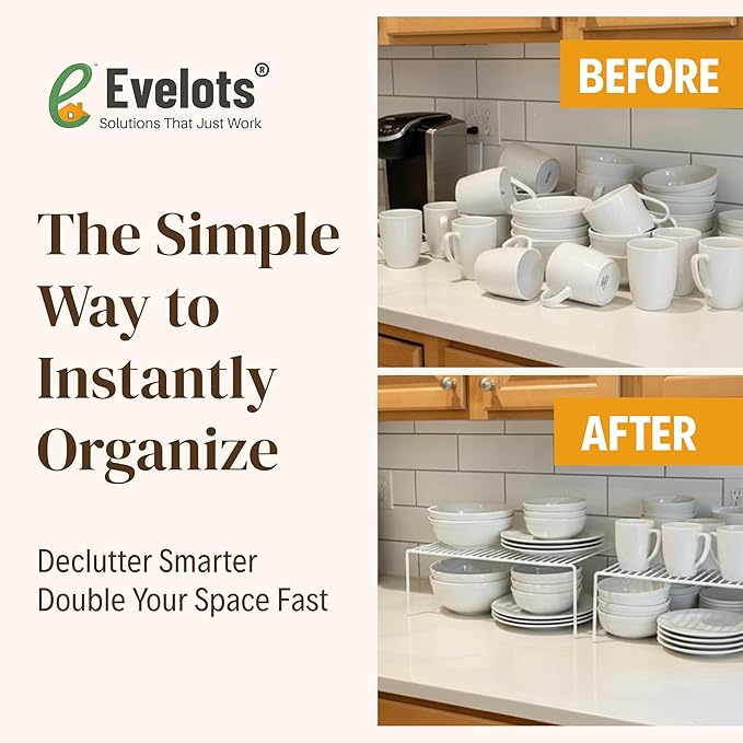 Evelots Wire Rack Cabinet Shelf Organizer -2 Pack Sturdy Metal Cabinet Riser Shelf - Double Space-Great for Kitchen, Freezer, Pantry -Rustproof - Image 4