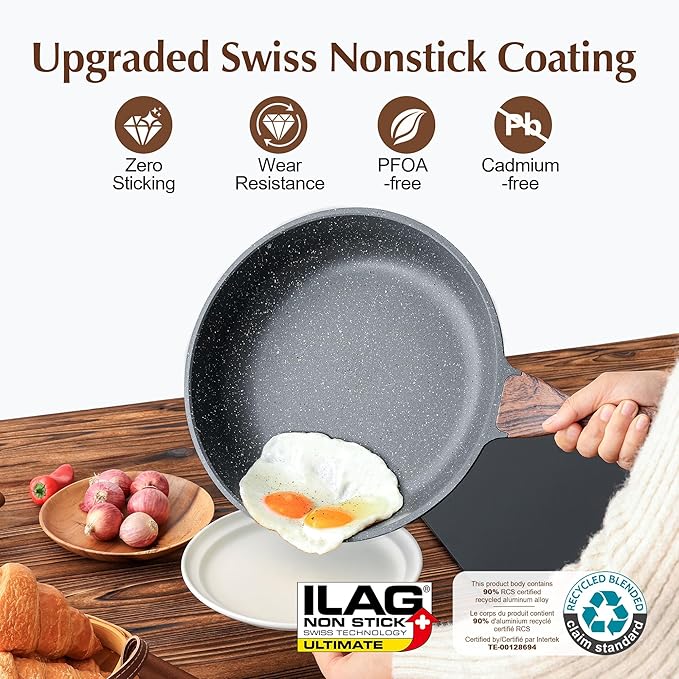SENSARTE Nonstick Frying Pan Skillet, 12 Inch Omelette Pan with Swiss Granite Coating, Healthy Induction Cookware Chef's Pan, PFOA Free - Image 2