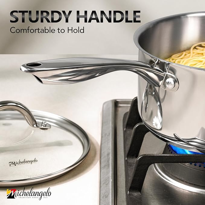 MICHELANGELO Saucepan Set 6pc with Steamer Insert, 18/10 Stainless Steel Sauce Pans with Lids, Tri-Ply Bottom Sauce Pots, Induction Compatible, 1QT & 2QT & 3QT - Image 6