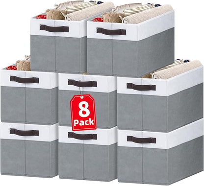 Criusia Large Storage Baskets 8 Pack Versatile Fabric Storage Bins for Closet Cabinet Wardrobe Nursery Pantry | Nursery Organizer Bins for Baby Diaper Toys Clothes | Housewarming Mothers Day Gift by Criusia