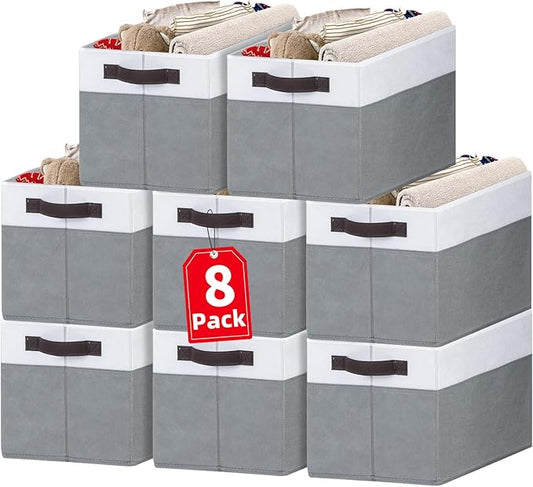Criusia Large Storage Baskets 8 Pack Versatile Fabric Storage Bins for Closet Cabinet Wardrobe Nursery Pantry | Nursery Organizer Bins for Baby Diaper Toys Clothes | Housewarming Mothers Day Gift by Criusia