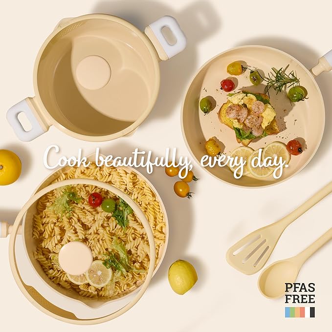 CAROTE Pots and Pans Set Nonstick, Ceramic Cookware Set, Yellow Cooking Set Kitchen Induction Set with Steamer, PFAS PTFE Free,9 Piece - Image 7