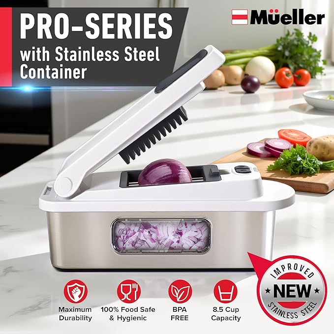 Mueller Pro-Series 10-in-1, 8 Blade Stainless Steel Multi Vegetable Chopper And Mandoline Slicer, Kitchen Accessories and Essentials, Food and Veggie Chopper, Mincer, Dicer, White Sand/Grey - Image 2