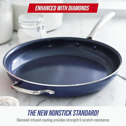 Blue Diamond Ceramic Nonstick 14" Frying Pan Skillet, PFAS-Free Cookware, Jumbo Cooker with Helper Handle, For Large & Family Sized Meals, Dishwasher & Oven Safe, Blue - Image 2