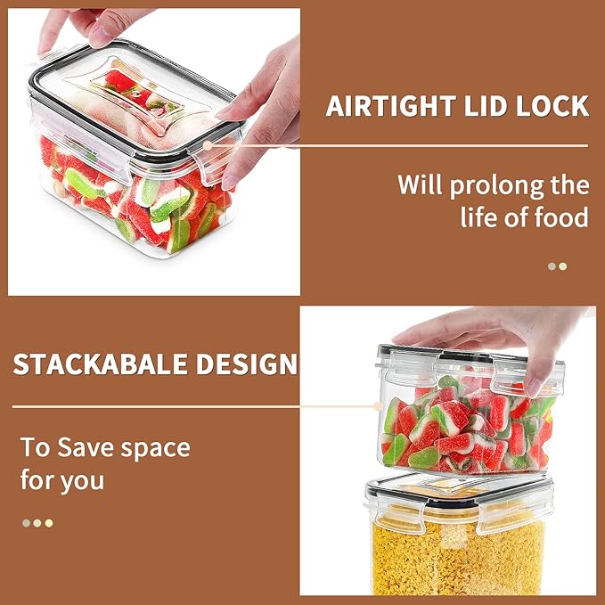 PRAKI Airtight Food Storage Containers Set, 16 Pcs BPA Free Plastic Dry Food Canisters for Kitchen Pantry Organization and Storage Ideal for Cereal, Flour & Sugar - Labels, Marker(Black) - Image 3