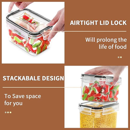 PRAKI Airtight Food Storage Containers Set, 16 Pcs BPA Free Plastic Dry Food Canisters for Kitchen Pantry Organization and Storage Ideal for Cereal, Flour & Sugar - Labels, Marker(Black) - Image 3