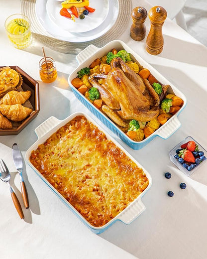 MALACASA 4.4 QT Baking Dish, 9x13 Large Casserole Dish for Oven, Ceramic Baking Pan, Rectangular Lasagna Pan Deep with Handles for Baking, Durable Microwave Oven Safe, Blue, Series BAKE-BAKE - Image 7