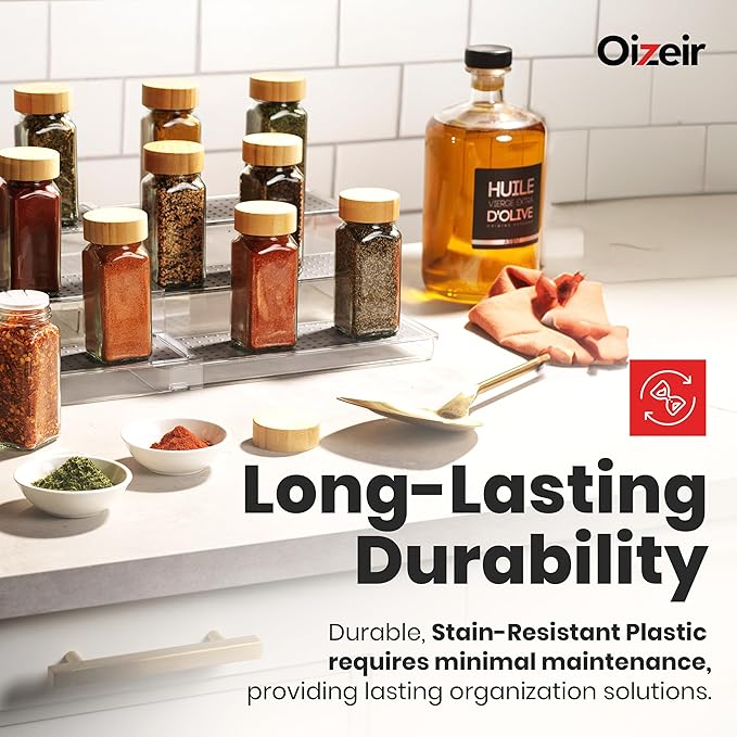 Oizeir Expandable Spice Rack Organizer for Cabinet (2 Pack), 3-Tier Clear Tiered Shelf, Non-Slip Adjustable Spice Cabinet Organizer for Kitchen Pantry, Medicine, Seasoning & Bottle Storage - Image 6