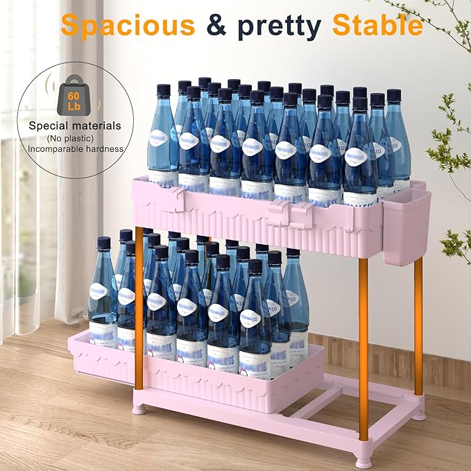 Sevenblue 3 Pack Under Sink Organizers, 2-Tier Multi-Use Kitchen and Bathroom Organizers and Storage with Sliding Drawers, Bathroom Cabinet Organizer (Pink, 12.8 Inch) - Image 5