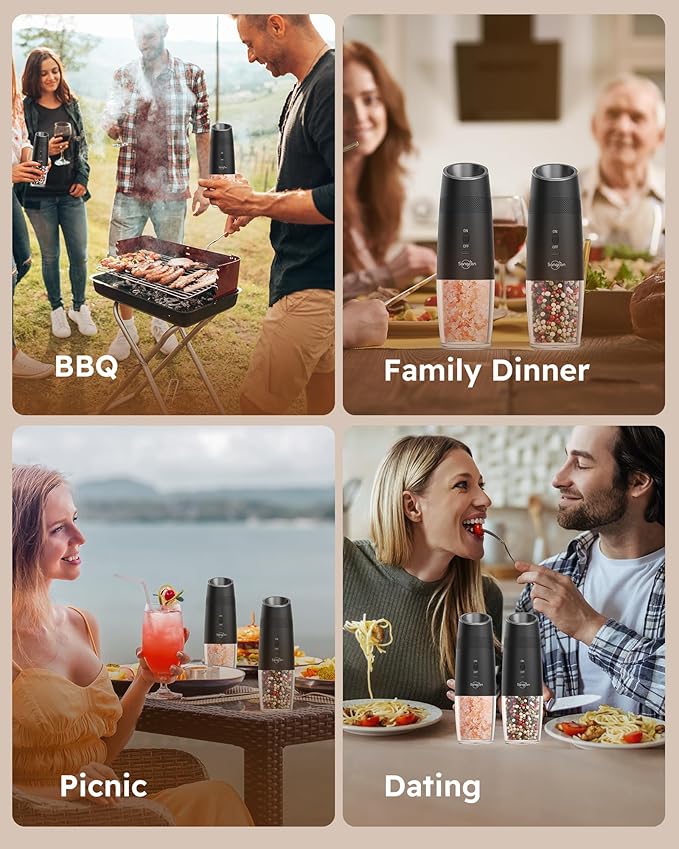 Sangcon Gravity Electric Salt and Pepper Grinder Set RECHARGEABLE Automatic Salt Pepper Shakers USB-C No Battery Needed - LED Light One Hand Operation, External Adjustable Coarseness Pepper Mill - Image 8