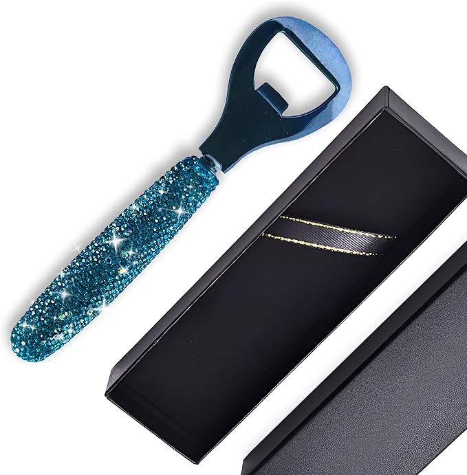 Handcrafted Blue Crystal Bling Beer Opener – Sparkle Diamond Bottle Openers for Home Bar, Bartenders, Party, Wedding Gift, Glitter Accessory for Women & Men