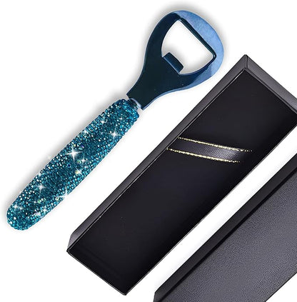 Handcrafted Blue Crystal Bling Beer Opener – Sparkle Diamond Bottle Openers for Home Bar, Bartenders, Party, Wedding Gift, Glitter Accessory for Women & Men