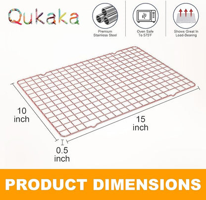 2-Pack Cooling Racks for Cooking and Baking - 10" x 15"Heavy Duty Stainless Steel Wire Rack for Baking, Grilling, Roasting - Oven & Dishwasher Safe - Fits Jelly Roll Sheet Pan（Rose Gold） - Image 6