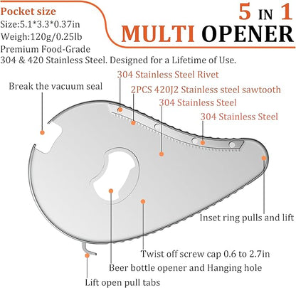 Uinxan Bottle Opener for Weak Hands & Seniors with Arthritis–5 in 1 for Vacuum Seals, Soda, Small Jar Lids(0.6"-2.7"), Beer Caps, Pull Tabs–Multifunction Portable Tool for Elderly/Women/Men (Black)
