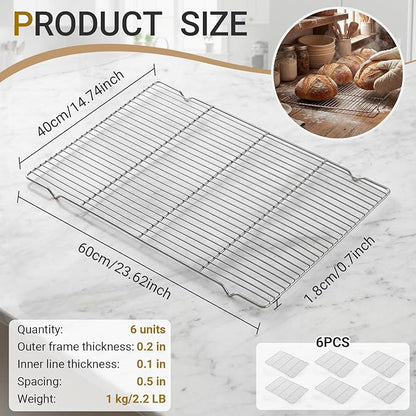 Lounsweer 6 Pcs Cooling Racks, 24L x 16W x 1H Stainless Steel Wire Rack for Baking Sheet, Large Cookie Cooling Rack, Oven Safe Cooking Racks for Sheet Pan, Dishwasher Safe, Full Size