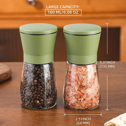 DAVIMADE Premium 2pk Sage Green Salt and Pepper Grinder Set, Manual Grinder Adjustable Coarseness Ceramic Blades, Bonus Funnel，Short Kitchen Accessories