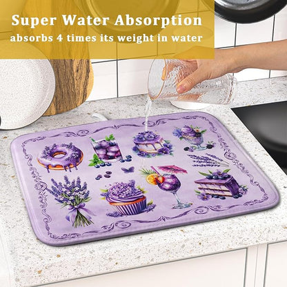 Purple Dish Drying Mats for Kitchen Counter Washable Drying Pad Absorbent Coffee Mat - Delicious Afternoon Tea - Image 7
