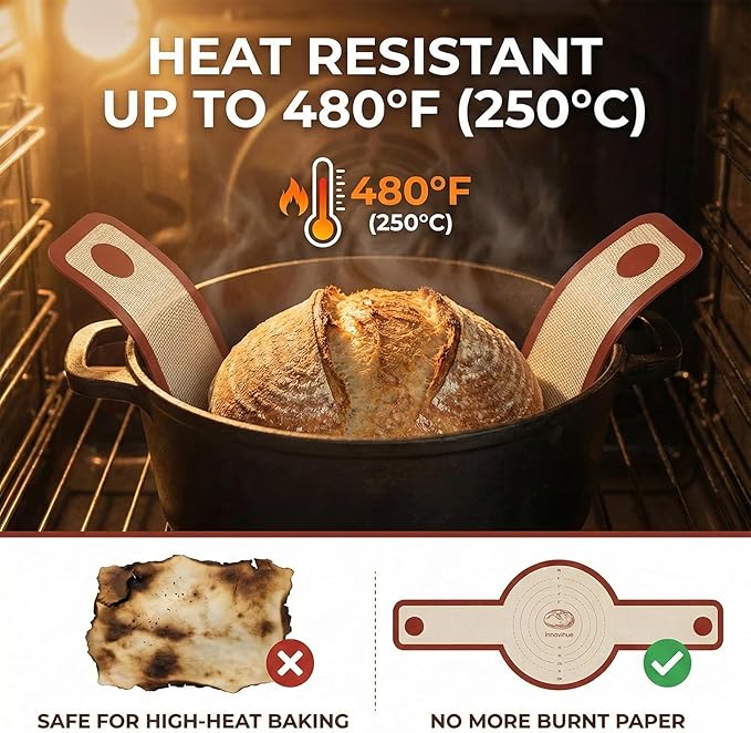 Silicone Bread Sling for Dutch Oven, 2-Pack Non-Stick Reusable Baking Mats with Long Handles, Easy to Clean, Ideal for Sourdough Bread Transfer & Baking - Image 3
