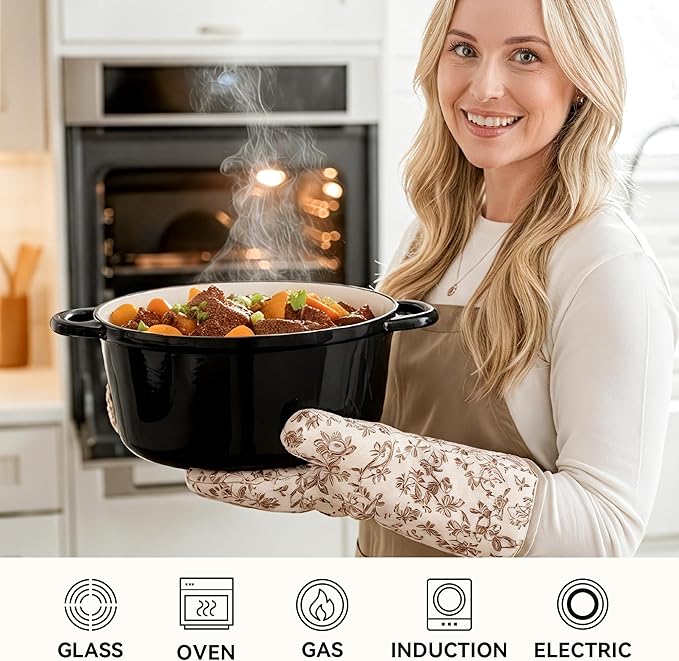 6.5 Quart Dutch Oven Pot with Lid, Non Stick Enameled Cast Iron Dutch Oven for Bread Baking, Heavy-Duty, Oven Safe Ceramic Cookware Up to 500°F for Baking, Braising, Stews, Roasting, Black - Image 5