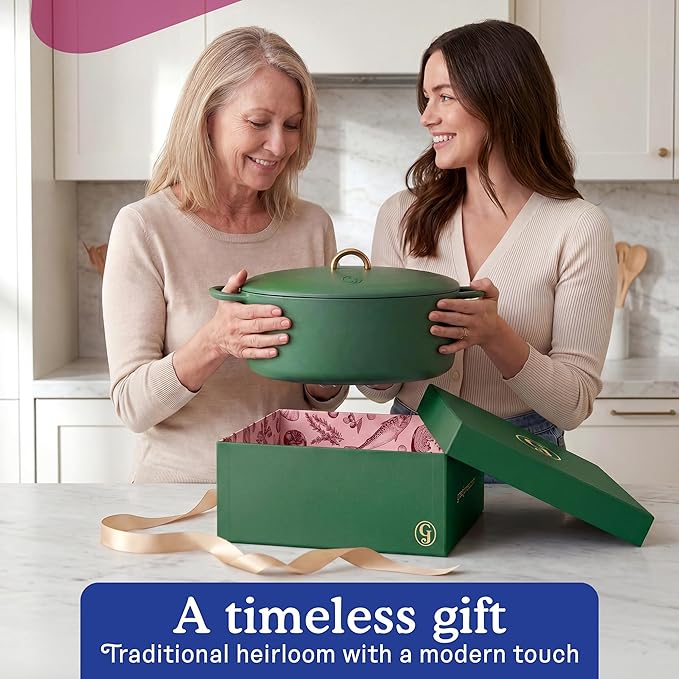 Great Jones Dutchess Cast Iron Dutch Oven Pot With Lid (Broccoli) - Large 6.75 Quart Size, Dual Handles - All Stovetop Safe - 500° Dutch Oven For Bread Baking | Dishwasher Friendly