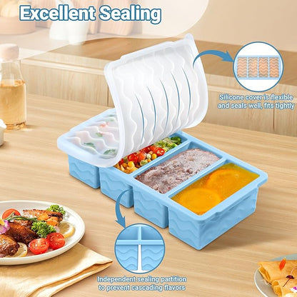 Doasuwish Silicone Freezer Tray for Soup with Lid – 1-Cup Soup Container Cube Style Ice Cube Trays for Freezer, Meal Prep & Food Storage, Freeze 250mL/125mL Portions – 2 Pack