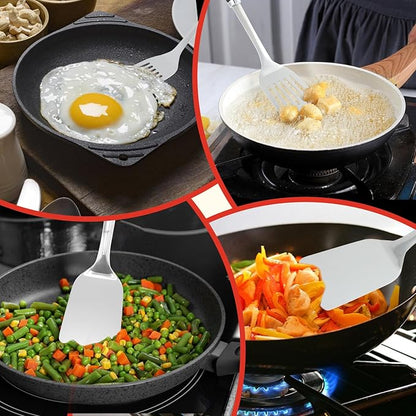 2 Pcs Stainless Steel Spatulas Set,14.9 Silver Slotted Turner, Solid Turner, Kitchen Cooking Utensils Set, High Heat Resistant, Grilling Frying Serving Food, Easy to Clean