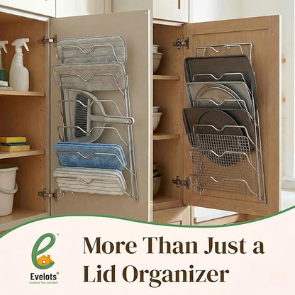 Evelots 6-Tier Pot Lid Organizer for Cabinet Door or Pantry Wall - Pots and Pans Lid Holder Rack - Glass or Metal Pan Covers Cabinet Organizer Kitchen Storage - Chrome Finished
