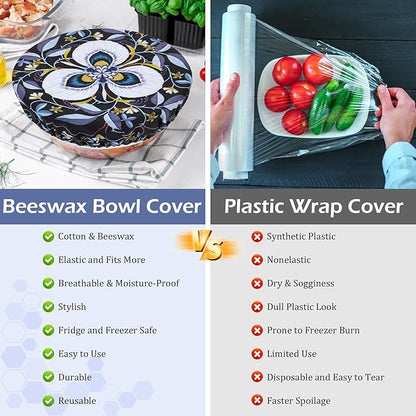 5-Size Reusable Beeswax Bowl Covers for Bread Proofing, Cotton Cloth Flexible Beeswax Wraps for Food Storage - Image 7